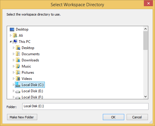 تغییر مسیر Workspace (محلی هم برای نگه داری فایل های پروژه ها و هم متناظر با پروژه های import شده)(یا در واقع، داشتن چندین Workspace به صورت همزمان که با انتخاب هر Workspace ، پروژه های متفاوتی در بخش Package Explorer نمایش داده شود)، در برنامه Eclipse (یا همان ADT Bundle)