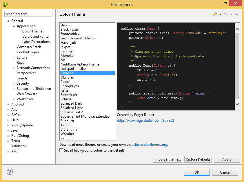 معرفی پلاگین Eclipse Color Theme برای تغییر ظاهر و رنگ بندی کدها (تغییر Theme رنگ بندی کدها)، در برنامه Eclipse (یا همان ADT Bundle)