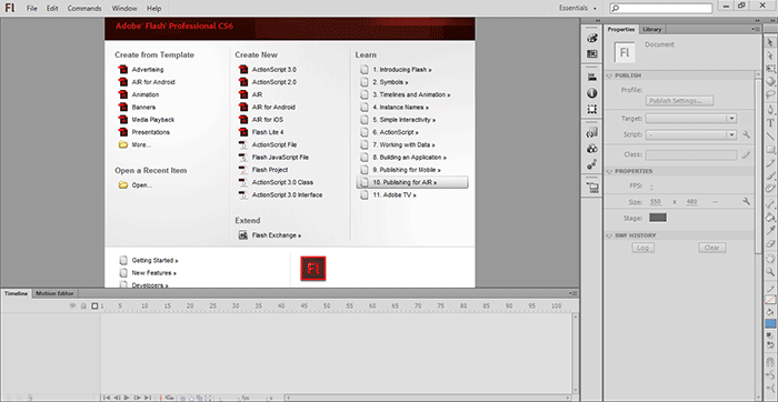 نرم افزار Adobe Flash Professional برای ساخت برنامه ها و انیمیشن های flash