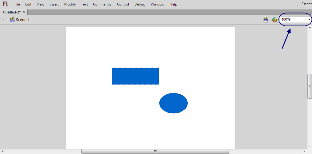 بزرگنمایی صفحه مربوط به پروژه flash ، در نرم افزار Adobe Flash Professional