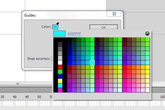 تغییر رنگ خط های راهنما (Guide Line) برای خط کش (Rulers)، در پروژه flash ، در نرم افزار Adobe Flash Professional