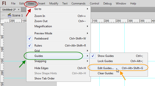 تغییر رنگ خط های راهنما (Guide Line) برای خط کش (Rulers)، در پروژه flash ، در نرم افزار Adobe Flash Professional