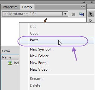 کپی کردن فایل های موجود در Library یک پروژه flash به درون Library یک پروژه flash دیگر، در نرم افزار Adobe Flash Professional