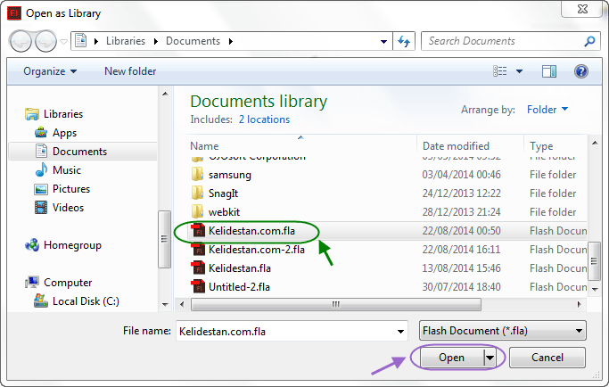 استفاده از فایل های موجود در Library یک پروژه flash ، بدون نیاز به باز کردن آن پروژه flash در نرم افزار Adobe Flash Professional