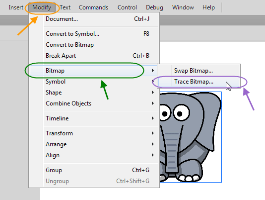تبدیل یک عکس از نوع Bitmap به عکس از نوع Vector ، در پروژه flash ، در نرم افزار Adobe Flash Professional
