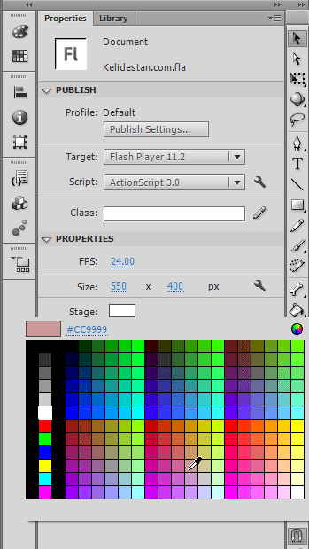 تغییر رنگ پس زمینه صفحه پروژه flash ، در نرم افزار Adobe Flash Professional