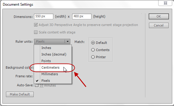 تغییر واحد نمایش داده شده برای خط کش (Rulers)، در پروژه flash ، در نرم افزار Adobe Flash Professional