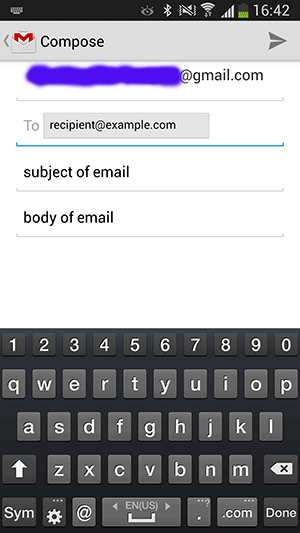 ارسال ایمیل (email) به ایمیل یک فرد، به وسیله برنامه های ارسال ایمیل به عنوان واسطه، در برنامه نویسی اندروید