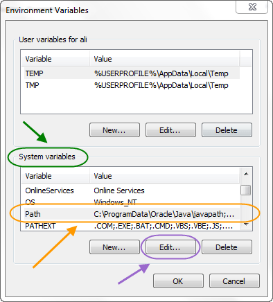 افزودن یک مسیر (path) به PATH environment variable (متغیر PATH environment) در ویندوز (در ویندوز 7)