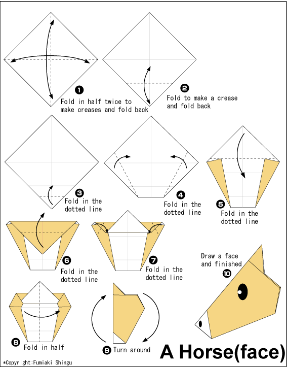 اریگامی (Origami) : صورت اسب (Horse)