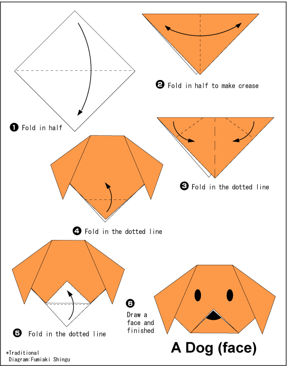 اریگامی (Origami) : صورت سگ (Dog)