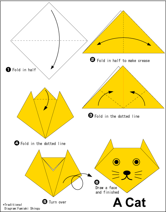 اریگامی (Origami) : صورت گربه (Cat)