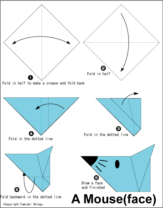 اریگامی (Origami) : صورت موش (Mouse)