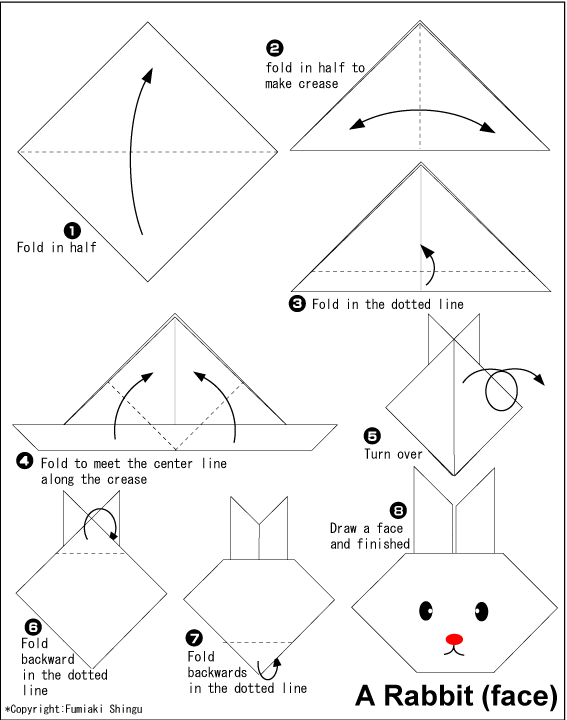 اریگامی (Origami) : صورت خرگوش (Rabbit)