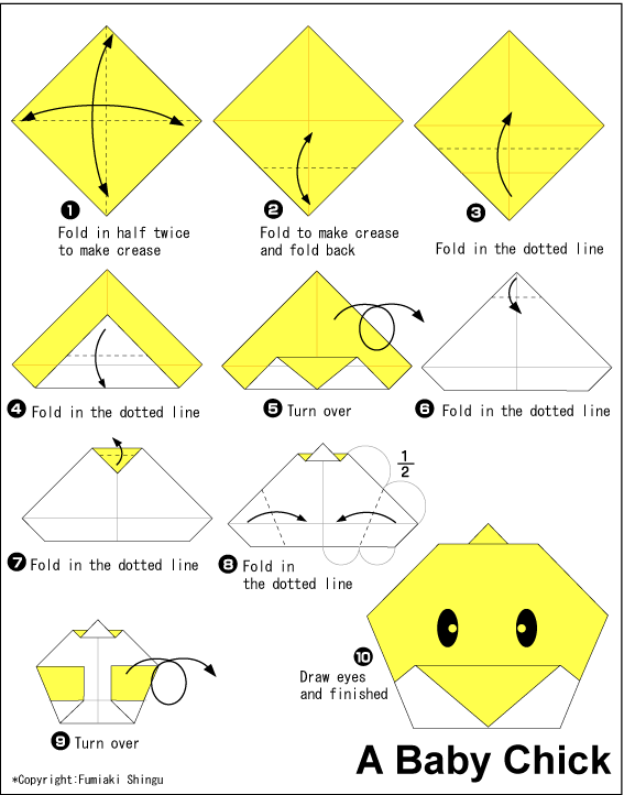 اریگامی (Origami) : صورت جوجه (Baby Chick)