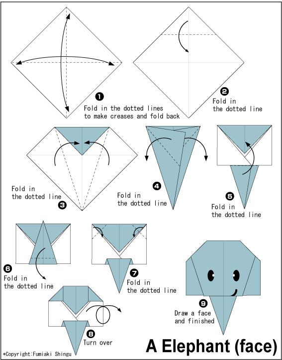 اریگامی (Origami) : صورت فیل (Elephant)