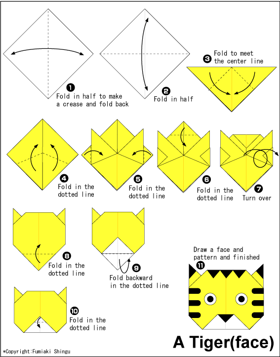 اریگامی (Origami) : صورت ببر (پلنگ) (Tiger)