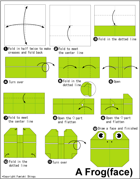 اریگامی (Origami) : صورت قورباغه (Frog)