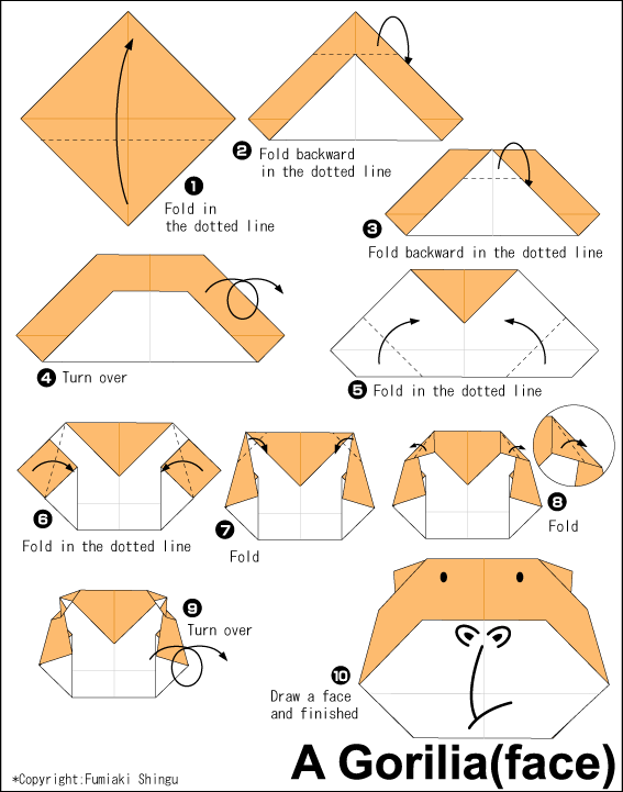 اریگامی (Origami) : صورت گوریل (Gorilla)