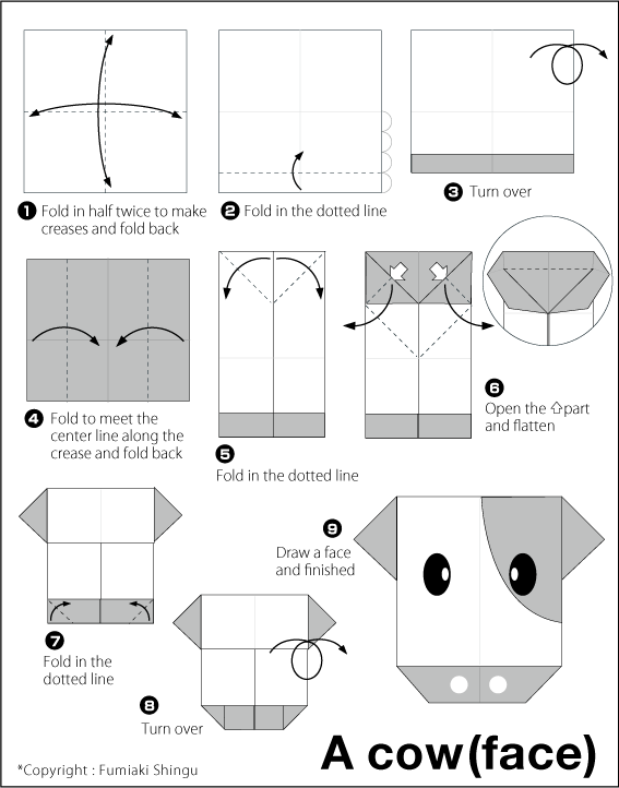 اریگامی (Origami) : صورت گاو (Cow)