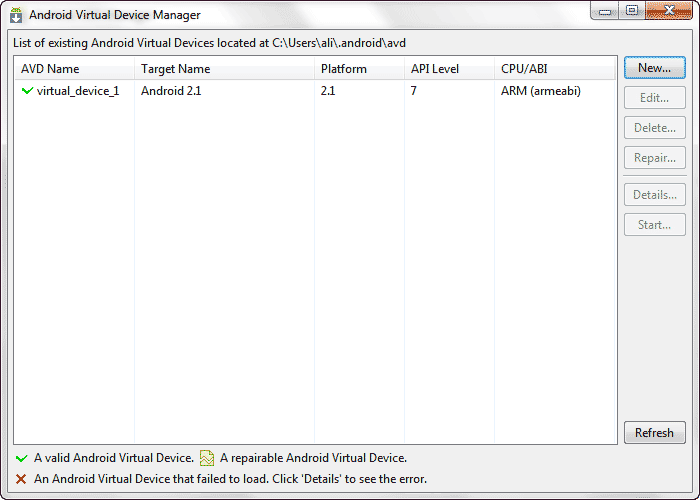 شبیه سازی برنامه های ساخته شده برای اندروید، توسط یک دستگاه مجازی (Virtual Device)