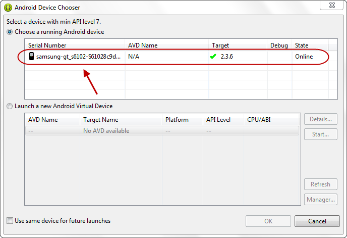 اجرا (run) و یا خطایابی (debug) یک پروژه اندروید موجود در برنامه eclipse ، بر روی یک گوشی اندروید واقعی (از طریق اتصال گوشی به کامپیوتر، با کابل USB)