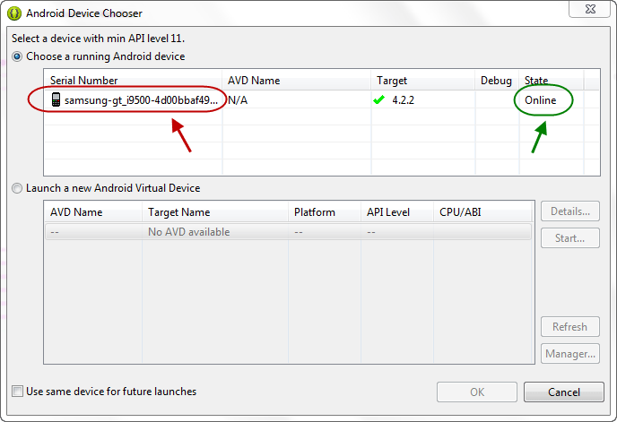 اجرا (run) و یا خطایابی (debug) یک پروژه اندروید موجود در برنامه eclipse ، بر روی یک گوشی اندروید واقعی (از طریق اتصال گوشی به کامپیوتر، با کابل USB)