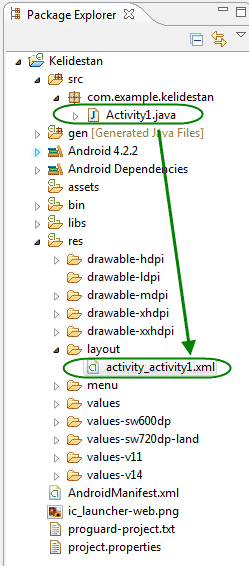 آشنایی با کدهای مربوط به فایل java برای یک activity ، فایل xml متناظر با آن activity و همچنین فایل AndroidManifest.xml