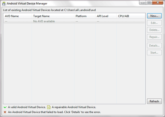شبیه سازی برنامه های ساخته شده برای اندروید، توسط یک دستگاه مجازی (Virtual Device)
