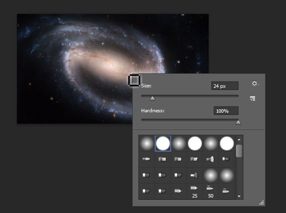 تغییر نوع و اندازه ابزار Brush (قلم مو) در نرم افزار Adobe PhotoShop