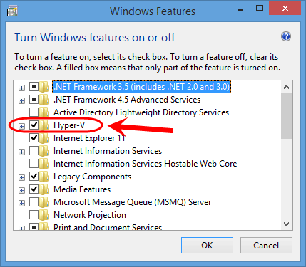 فعال یا غیرفعال کردن Hyper-V در ویندوز (در ویندوز 8)