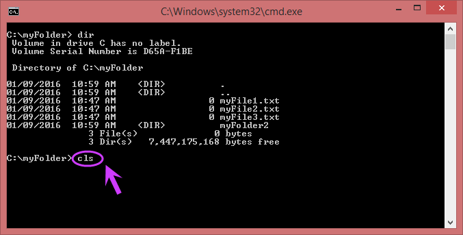 پاک کردن اطلاعات نمایش داده شده در صفحه (screen) پنجره CMD ، با دستور cls ، در خط فرمان ویندوز (Windows Command Prompt) (CMD)