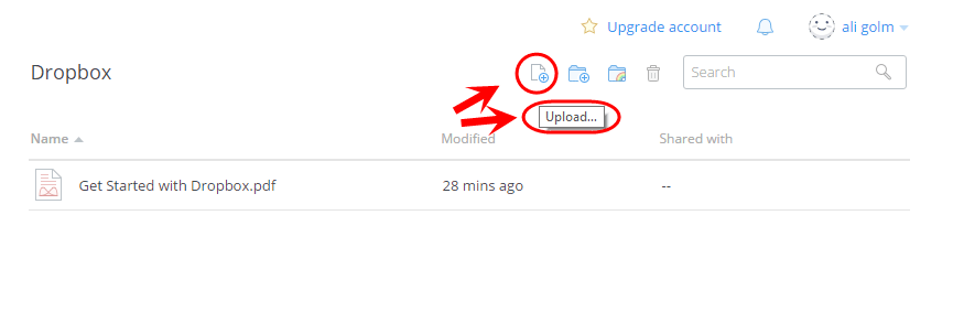 آپلود یک فایل به سرور Dropbox (سایت dropbox.com)