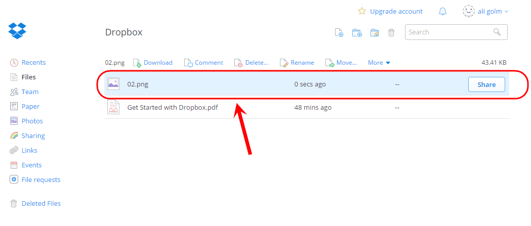آپلود یک فایل به سرور Dropbox (سایت dropbox.com)
