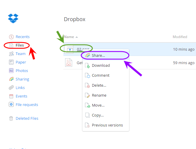 به اشتراک گذاری (Share) فایل ها در Dropbox (سایت dropbox.com)