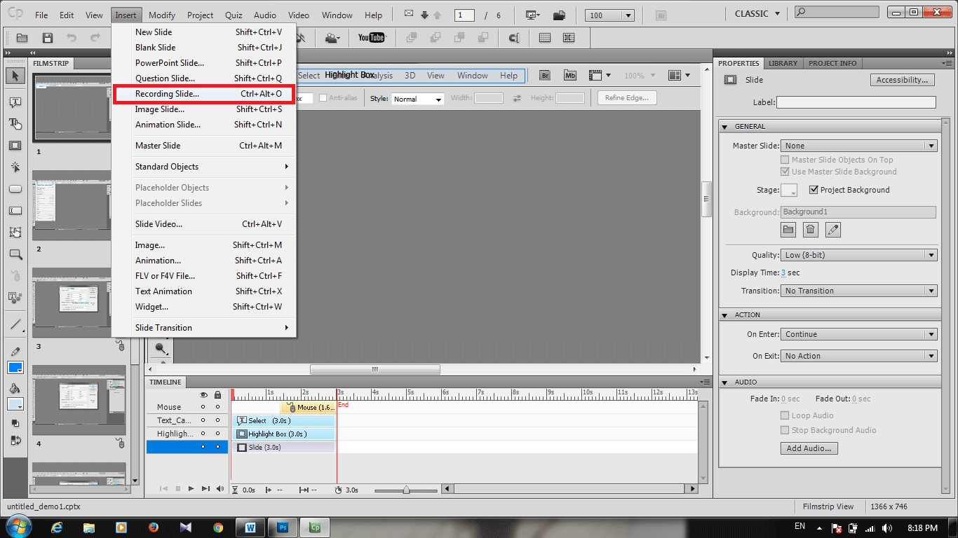 روش ضبط پروژه های ترکیبی، در Adobe Captivate