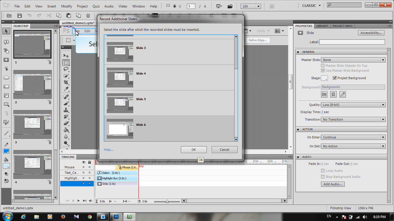 روش ضبط پروژه های ترکیبی، در Adobe Captivate