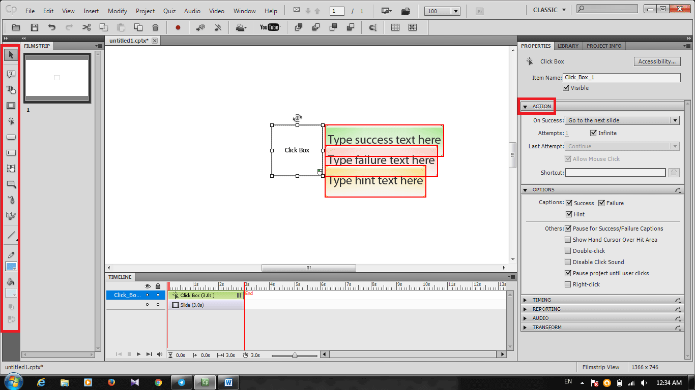 اشیا تعاملی و غیر تعاملی، در Adobe Captivate