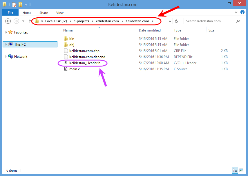 ساخت یک فایل Header (با پسوند h) برای اجرای کدهای موجود در فایل Header ، در فایل فعلی (با include کردن آن)، در زبان برنامه نویسی C (در نرم افزار Code::Blocks)