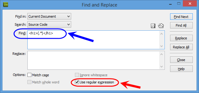 جستجو (find) و یا جستجو و جایگزینی (find and replace)، با استفاده از عبارات قاعده مند (Regular Expressions)، در Adobe Dreamweaver