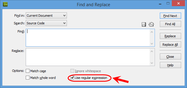 جستجو (find) و یا جستجو و جایگزینی (find and replace)، با استفاده از عبارات قاعده مند (Regular Expressions)، در Adobe Dreamweaver
