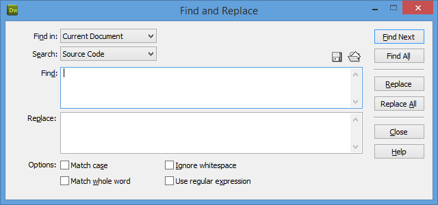 جستجو (find) و یا جستجو و جایگزینی (find and replace)، با استفاده از عبارات قاعده مند (Regular Expressions)، در Adobe Dreamweaver