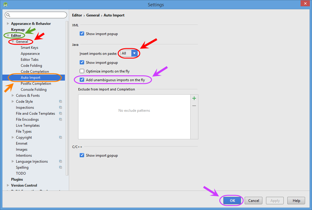 وارد کردن خودکار (Auto Import) کلیه package های لازم برای کدهای نوشته شده، در برنامه Android Studio ، در برنامه نویسی اندروید