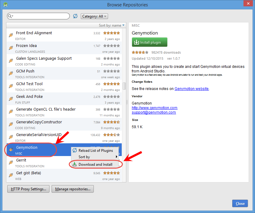 اتصال شبیه ساز Genymotion به برنامه Android Studio ، برای شبیه سازی پروژه های اندروید موجود در برنامه Android Studio