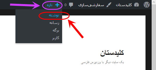 افزودن یک ((نوشته)) جدید (شامل متن، عکس، ویدئو و فایل zip)، در وردپرس (WordPress)