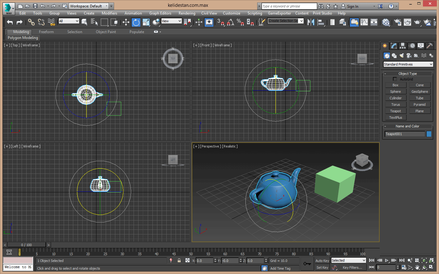 چرخاندن (Rotate) یک جسم در منظره، در جهت های مختلف، با گزینه Select and Rotate ، در 3D Studio Max