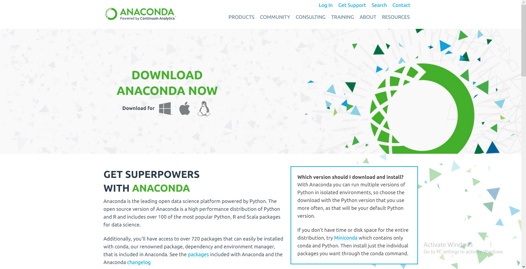 معرفی Anaconda به عنوان توزیعی شامل زبان های برنامه نویسی پایتون (Python) و R و Scala  و پکیج های (package) ضروری آنها برای کار با اطلاعات علمی