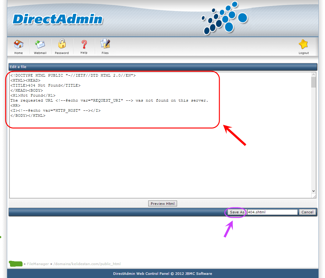 ساختن یک صفحه 404 مناسب برای صفحاتی که با خطای 404 روبرو می شوند (در کنترل پنل DirectAdmin)