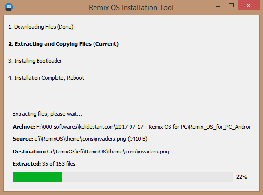 شبیه سازی فایل های apk (برنامه های اندروید)، با نصب سیستم عامل Remix OS (نسخه 3.0.207) و اجرای آن به صورت یک سیستم عامل مستقل از ویندوز (Windows)