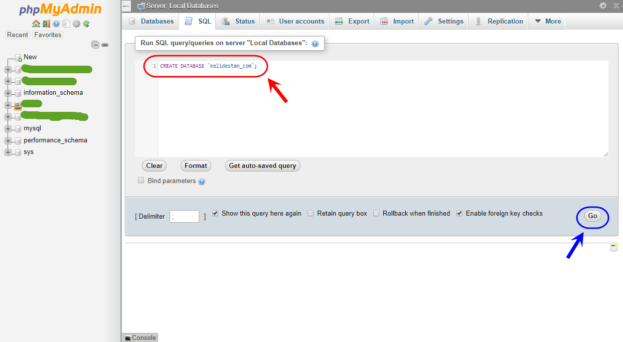 اجرای دستورات (query های) SQL ، با استفاده از phpMyAdmin  موجود در نرم افزار شبیه ساز سرور (Server) نصب شده بر روی کامپیوتر شخصی